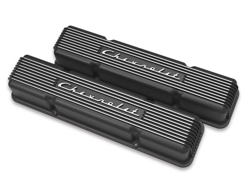 SBC Valve Covers Finned Vintage Series Black Valve Covers Holley