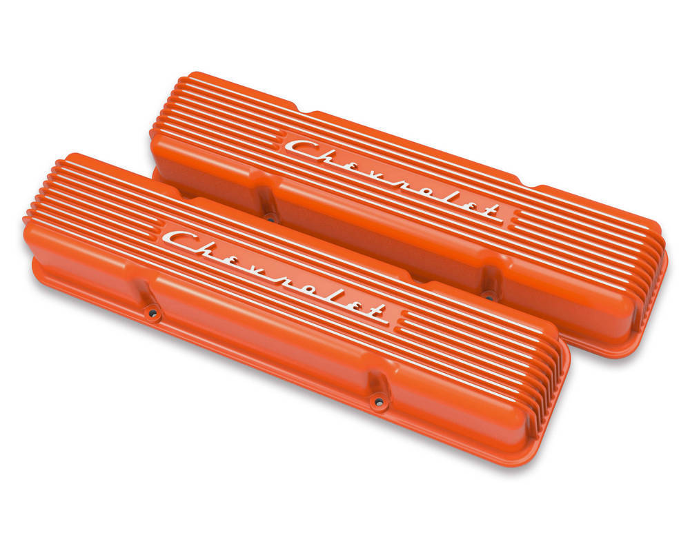 SBC Valve Covers Finned Vintage Series Orange Valve Covers Holley