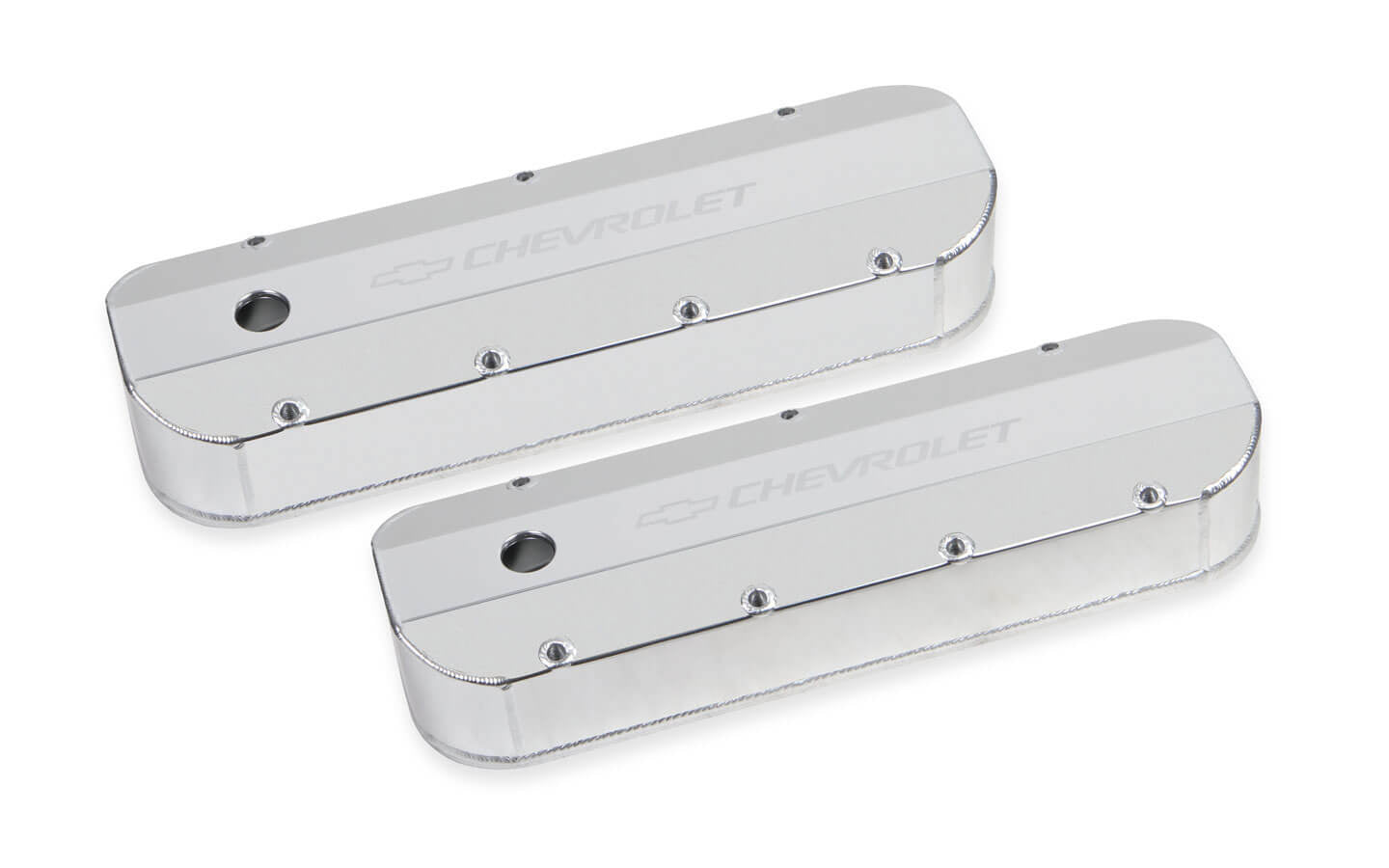 BBC Billet Rail Fab. Alm Valve Covers w/.125 Hole Valve Covers Holley