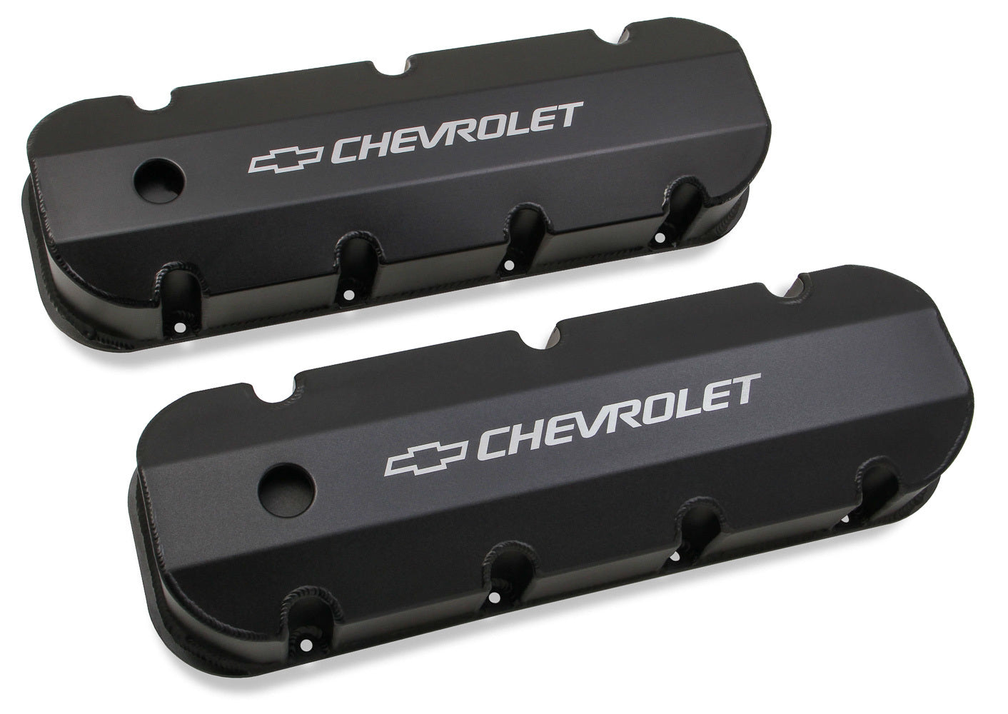 BBC Billet Rail Fab. Alm Valve Covers w/.125 Hole Valve Covers Holley