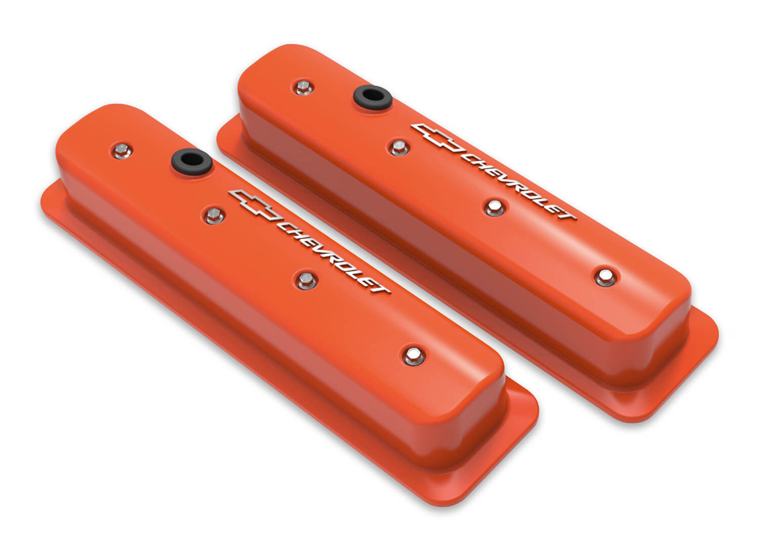 SBC Muscle Car Valve Covers w/Holes Orange Valve Covers Holley