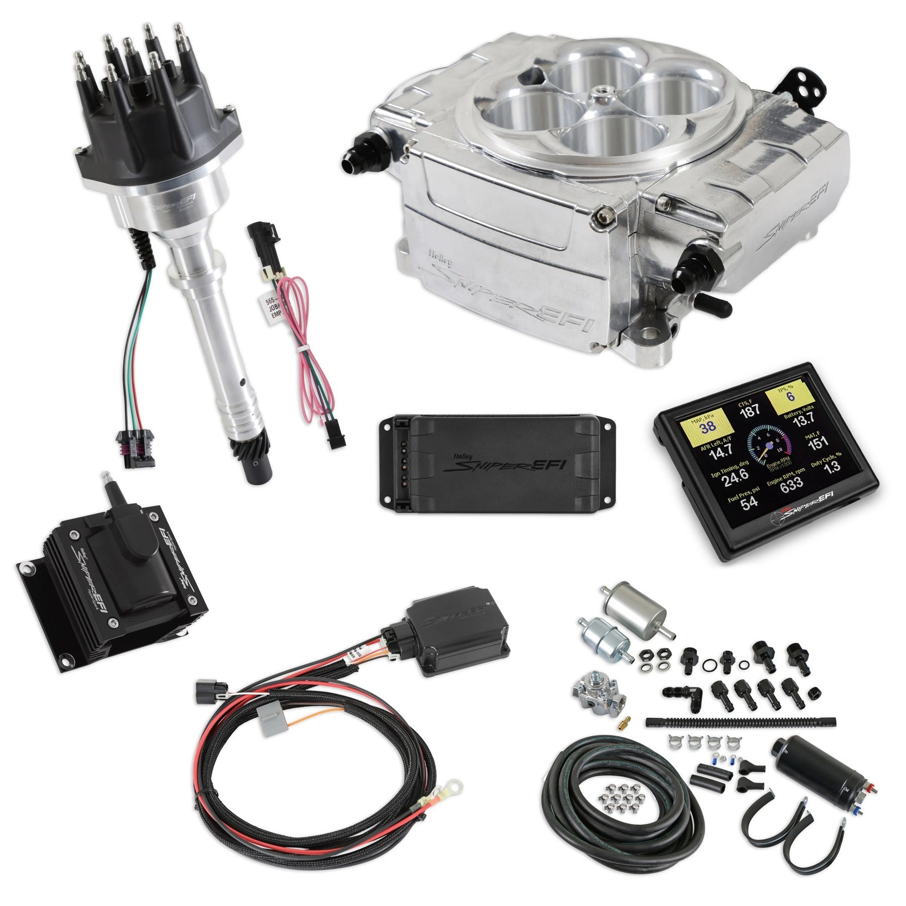 Sniper-2 EFI Master Kit w/SBC Ignition Polished Electronic Fuel Injection Systems Holley