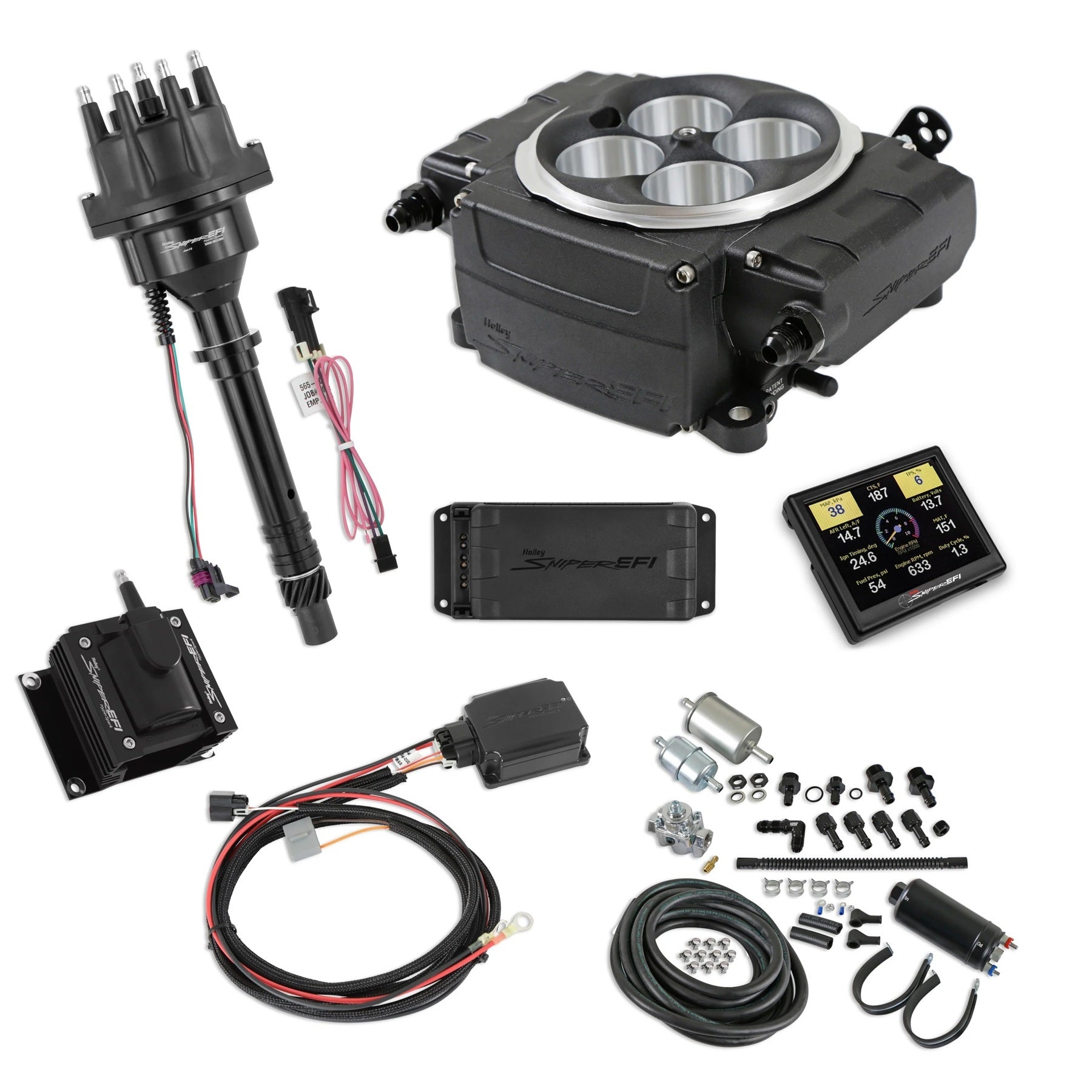 Sniper-2 EFI Master Kit w/SBC Ignition Black Electronic Fuel Injection Systems Holley