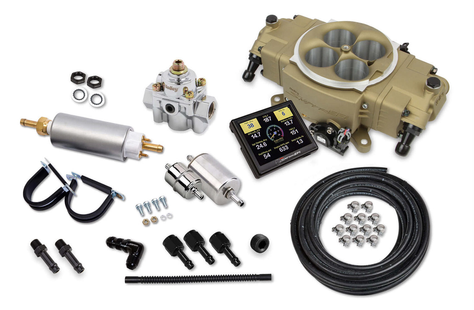 Stealth EFI 4150 Master Kit - Gold Finish Electronic Fuel Injection Systems Holley