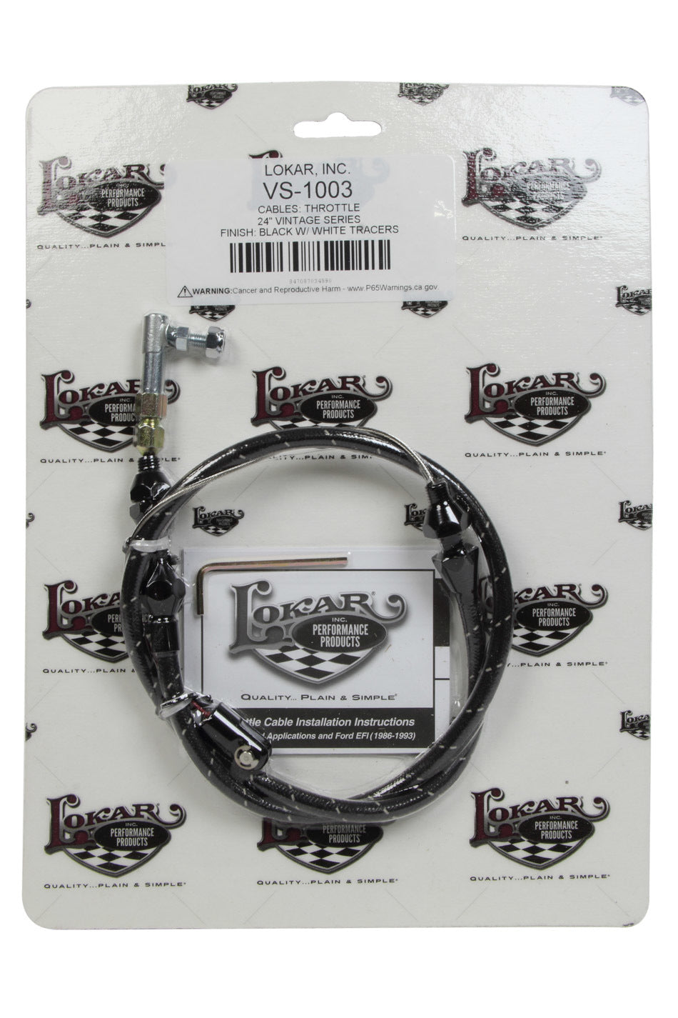 VS Throttle Cable Black Black Wrap w/ White Trac Throttle Cables Lokar