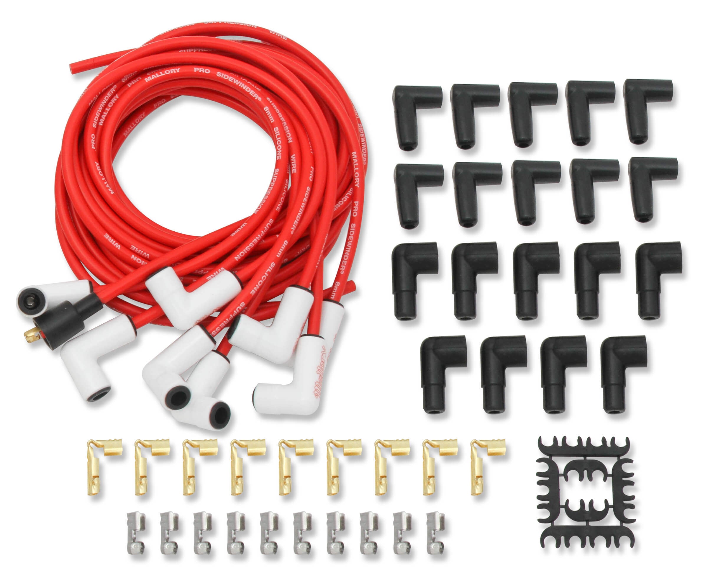 Pro Sidwinder Plug Wire Set w/Ceramic Boots Red Spark Plug Wires Mallory