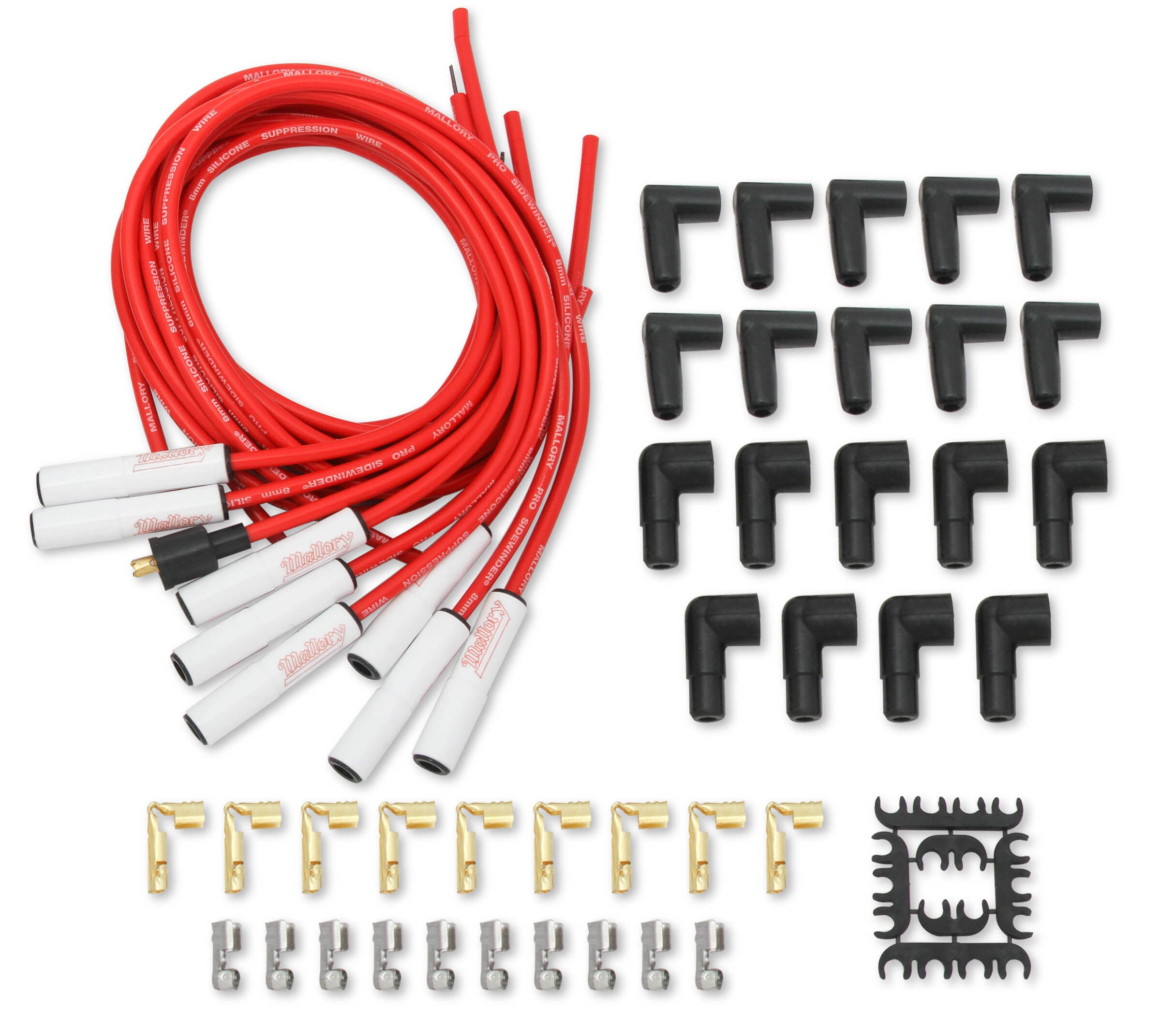 Pro Sidwinder Plug Wire Set w/Ceramic Boots Red Spark Plug Wires Mallory