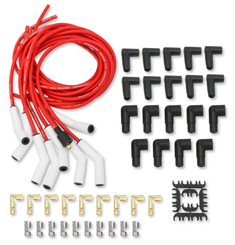 Pro Sidwinder Plug Wire Set w/Ceramic Boots Red Spark Plug Wires Mallory
