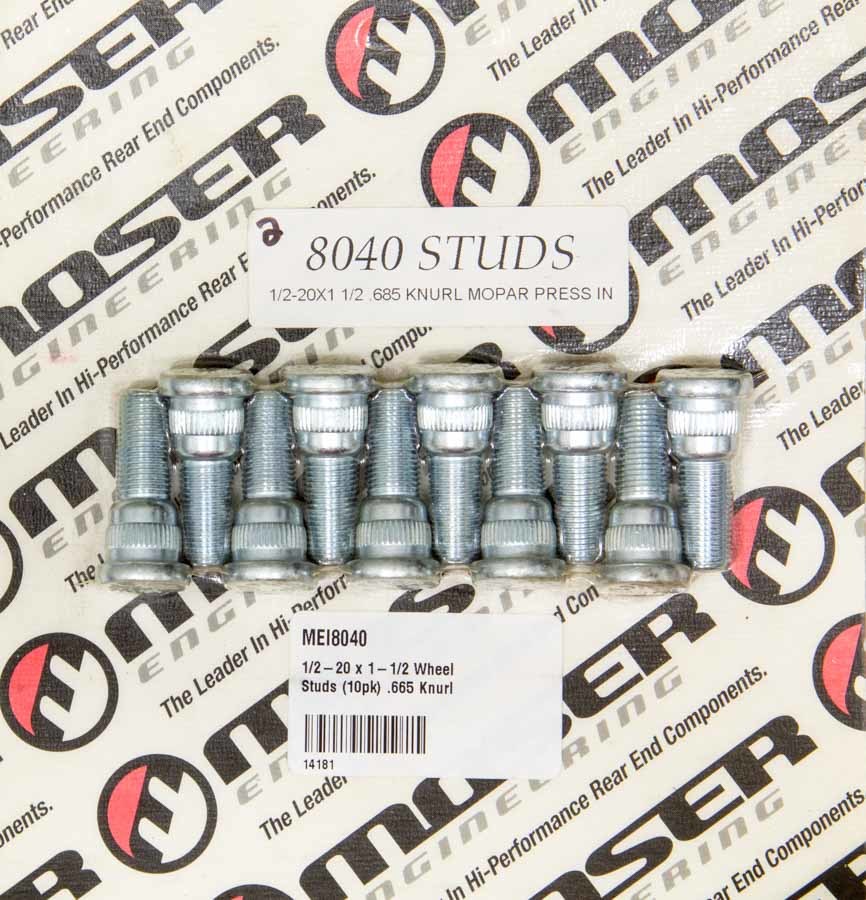 1/2-20 x 1-1/2 Wheel Studs (10pk) .665 Knurl Wheel Stud Moser Engineering