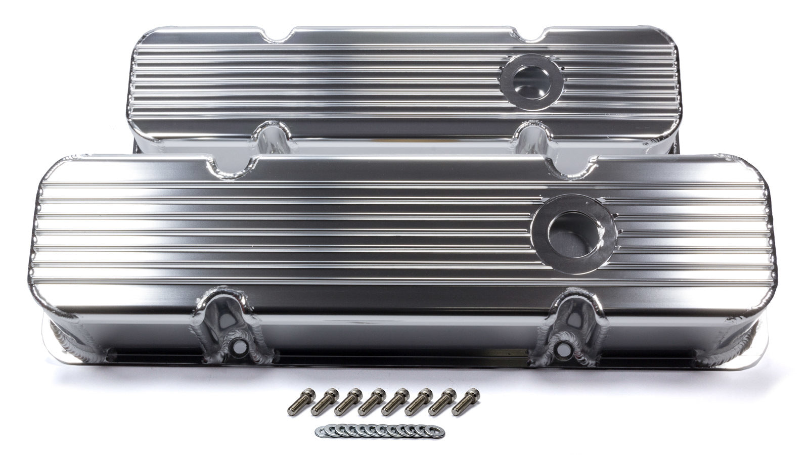 SBC Cast Alm Valve Cover Set Finned Style Pol. Valve Covers Mr Gasket