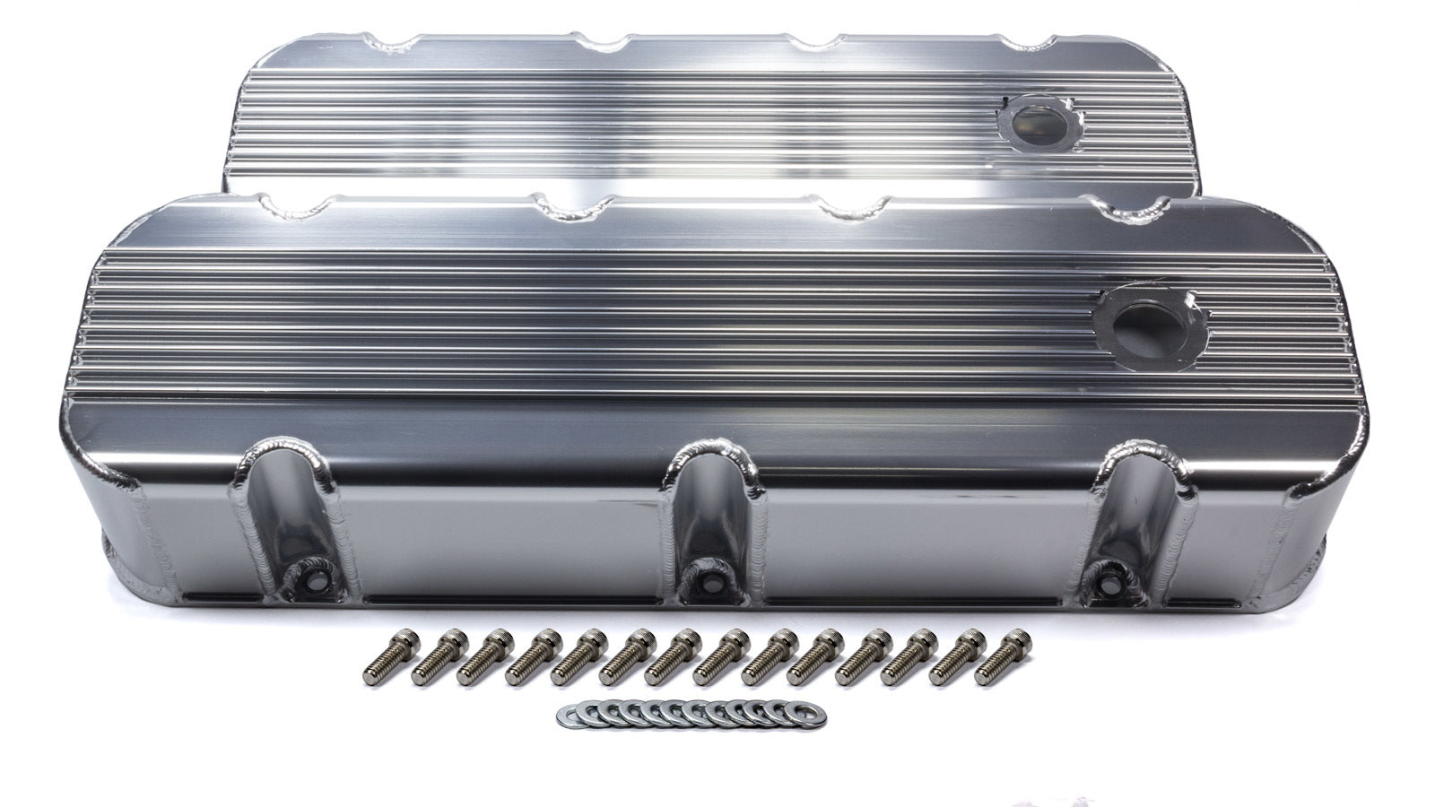 BBC Cast Alm Valve Cover Set Finned Style Pol. Valve Covers Mr Gasket