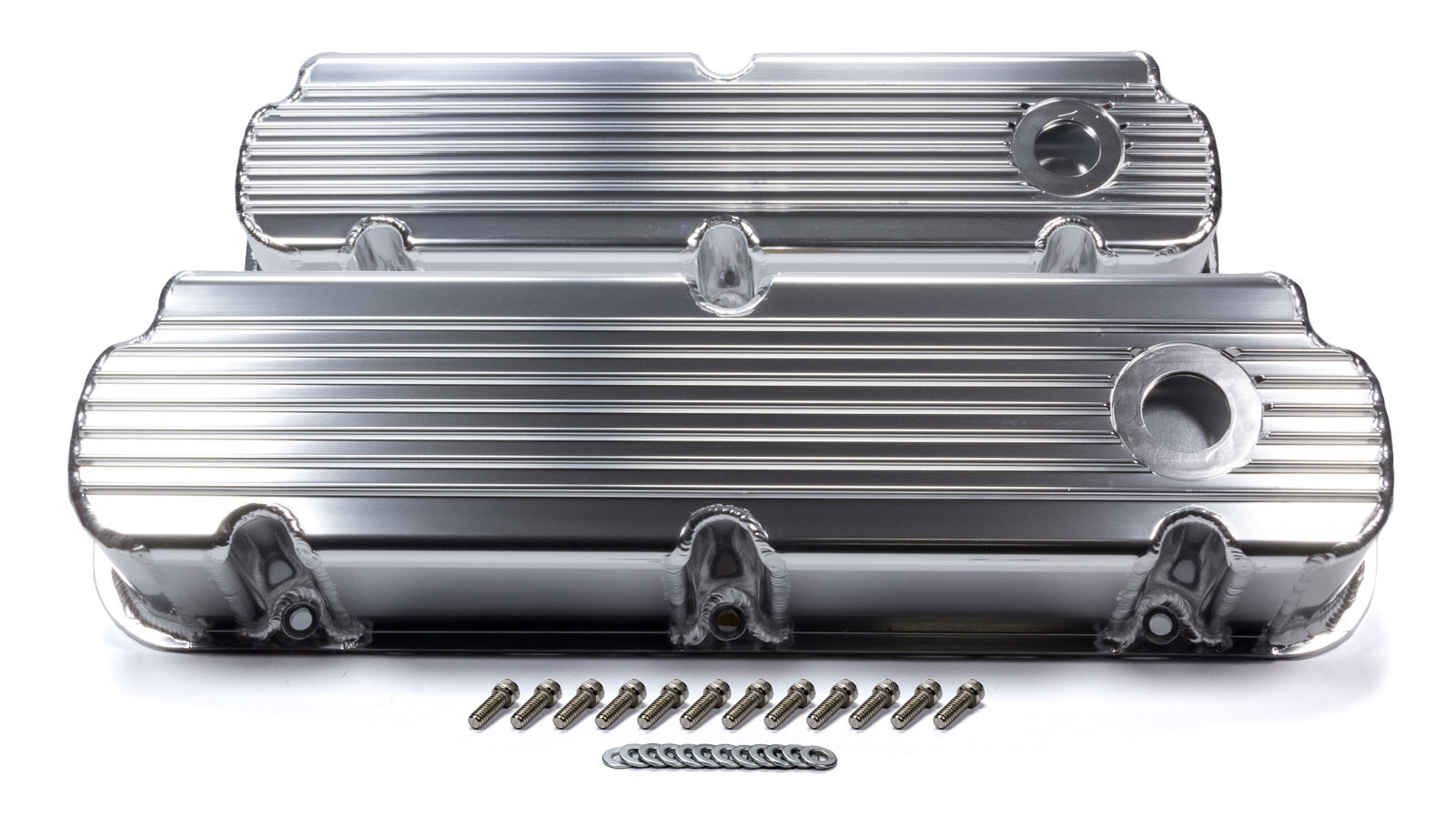 SBF Cast Alm Valve Cover Set Finned Style Pol. Valve Covers Mr Gasket