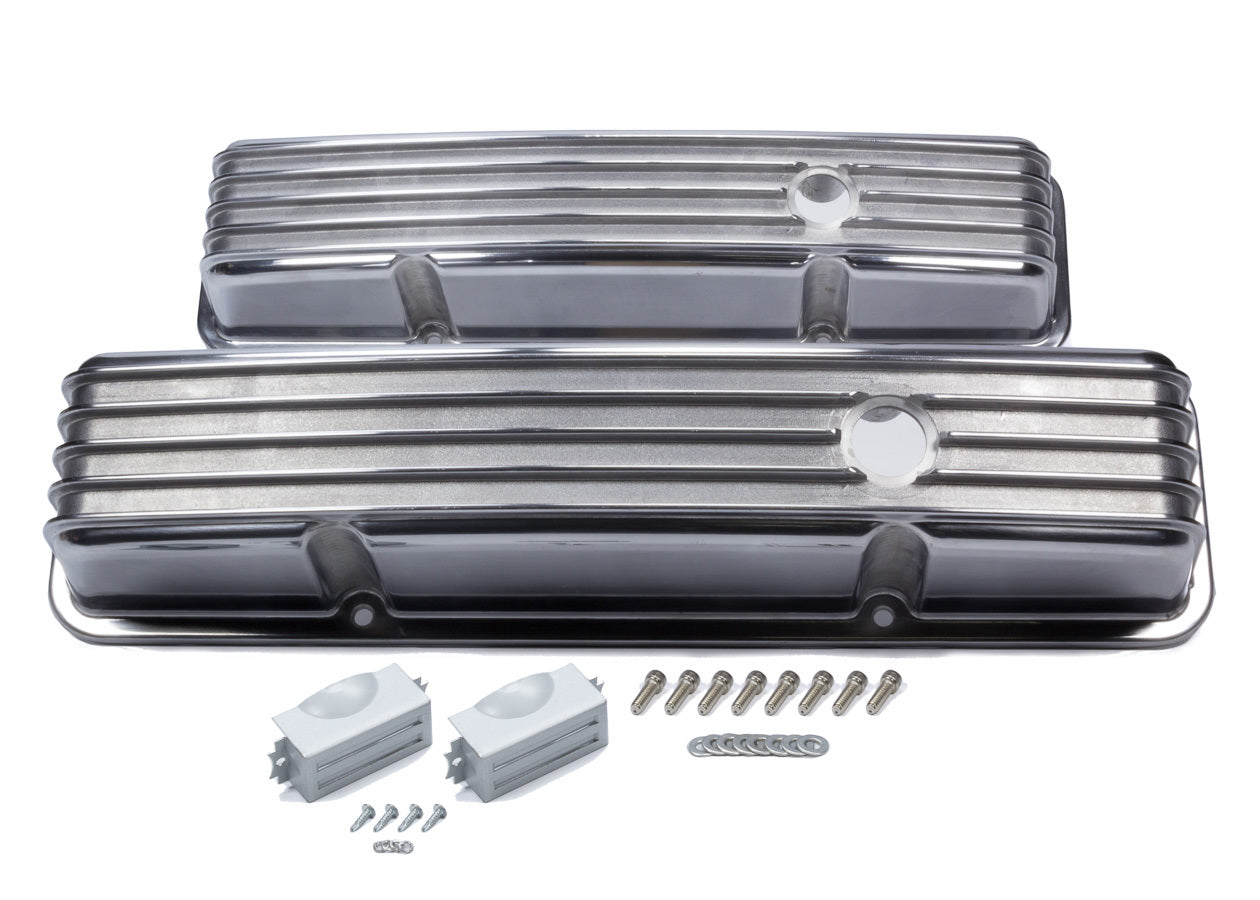 SBC Cast Alm Valve Cover Set Finned Style Pol. Valve Covers Mr Gasket