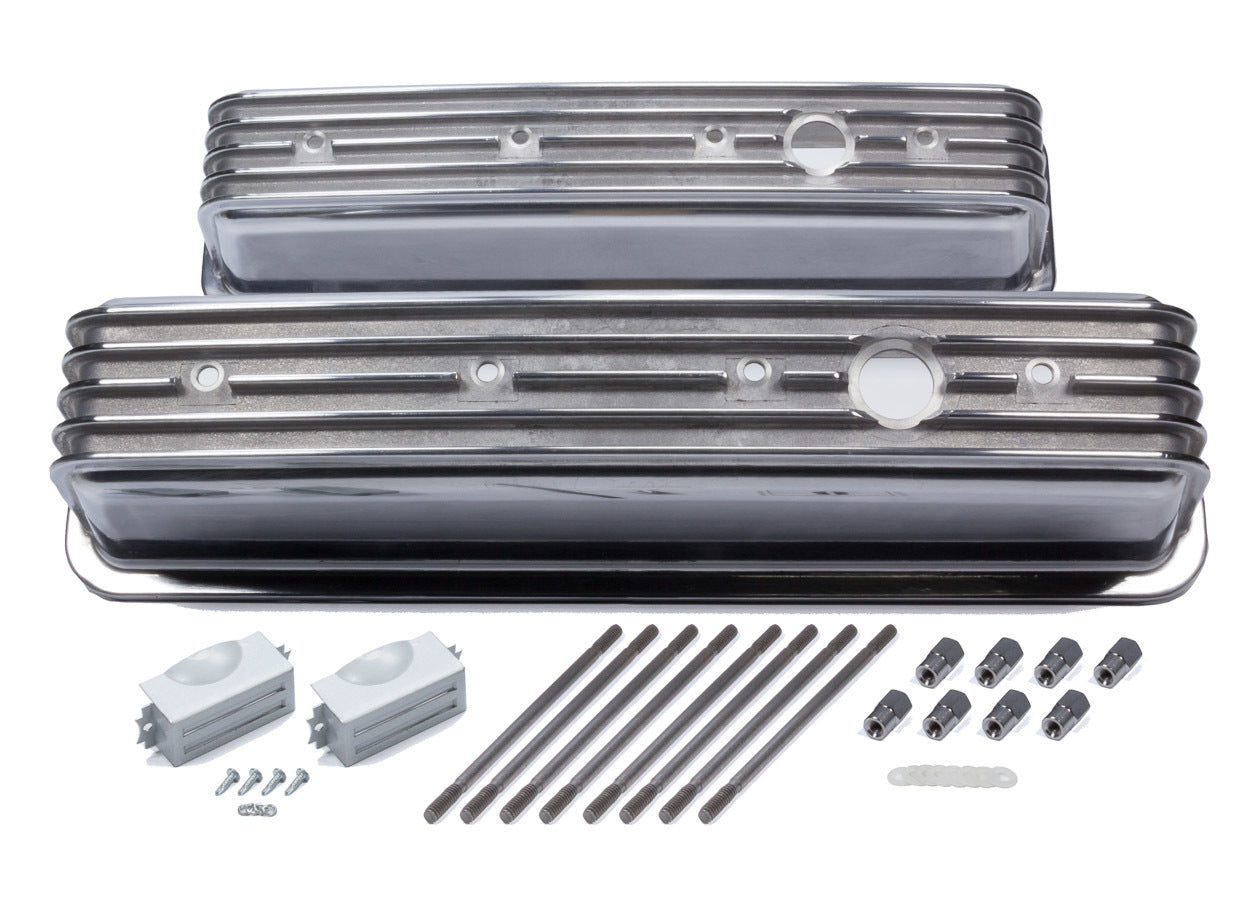SBC Cast Alm Valve Cover Set Finned Style Pol. Valve Covers Mr Gasket