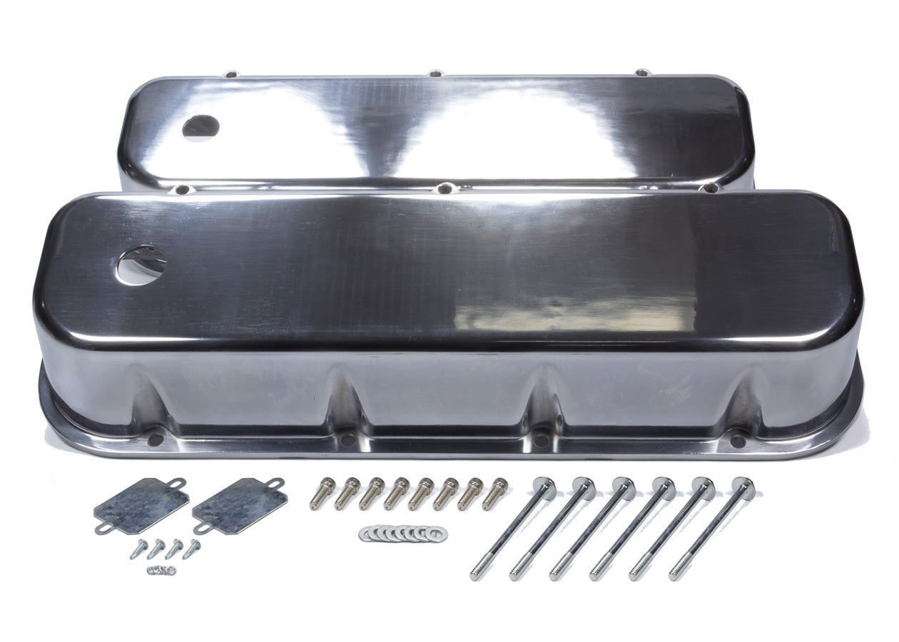 BBC Cast Alm Valve Cover Set Tall w/Hole Polished Valve Covers Mr Gasket