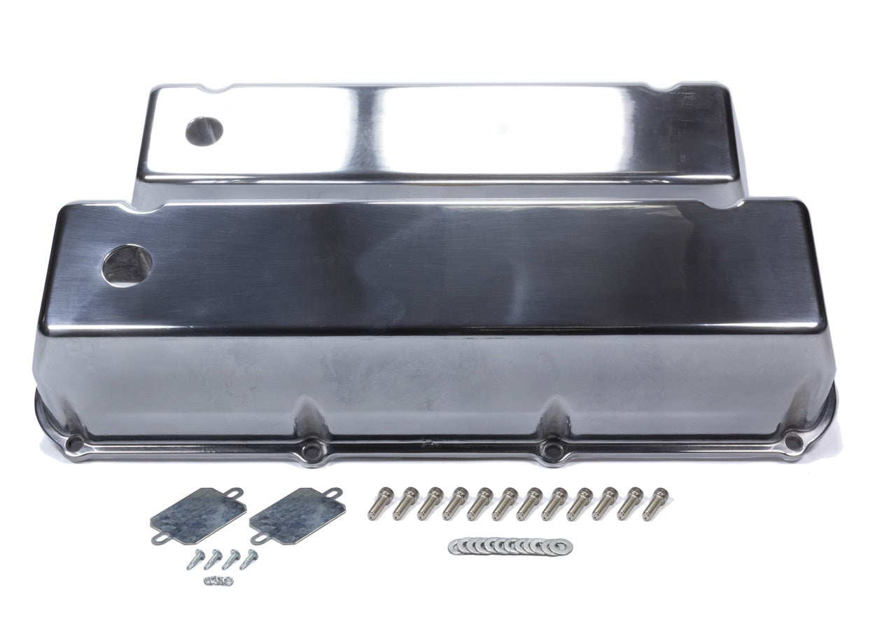 BBF Cast Alm Valve Cover Set w/Hole Polished Valve Covers Mr Gasket