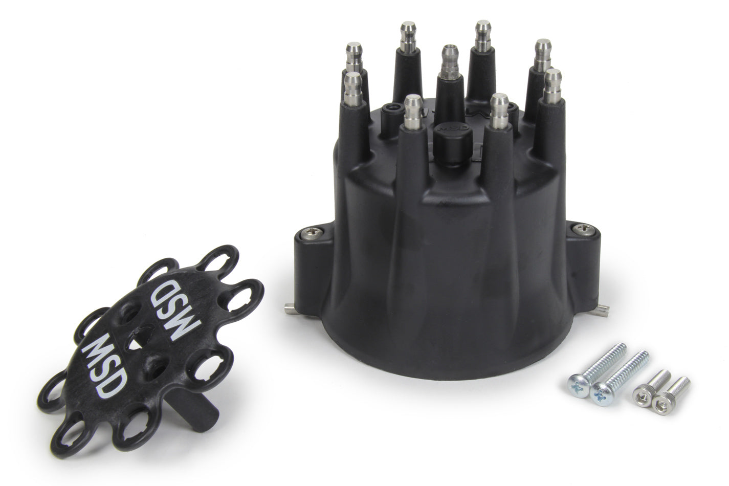 Distributor Cap & Ret- Chevy V8 HEI- Black Distributor Caps MSD