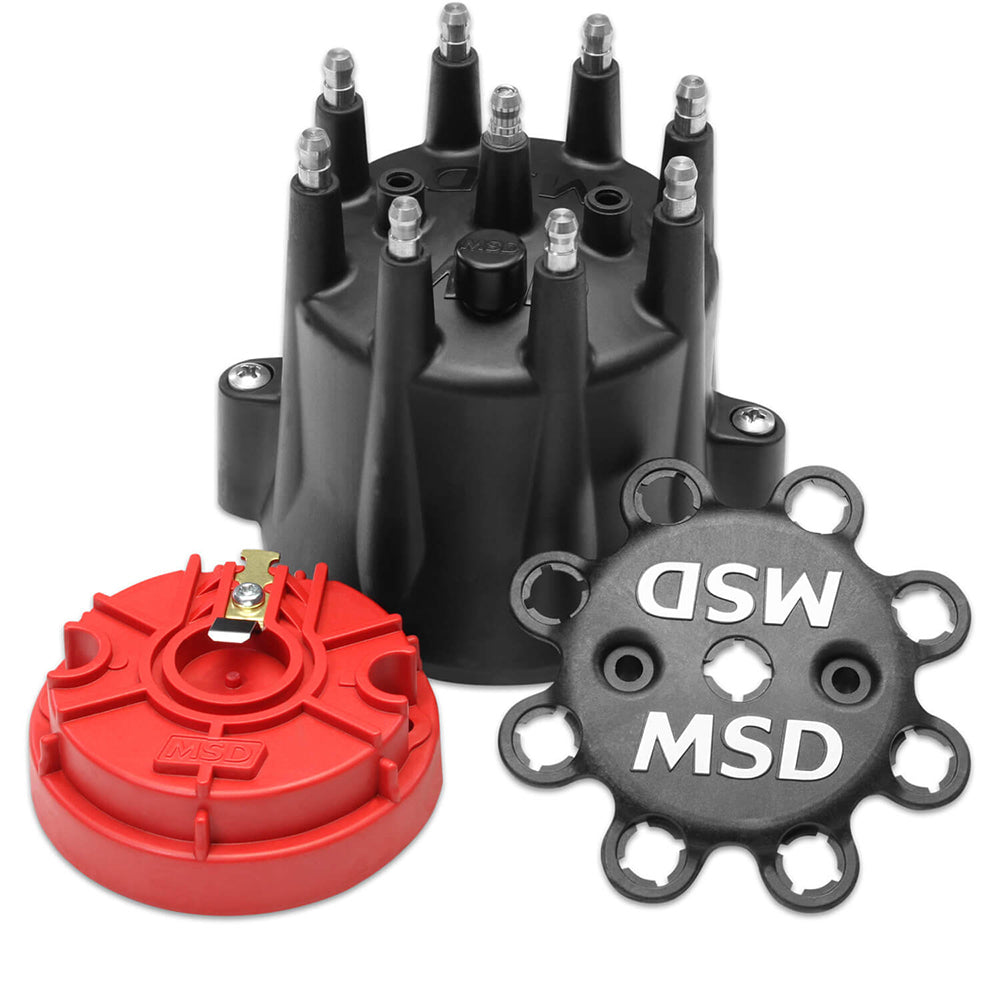 Distributor Cap & Rotor Kit Chevy V8 HEI Black Distributor Caps MSD