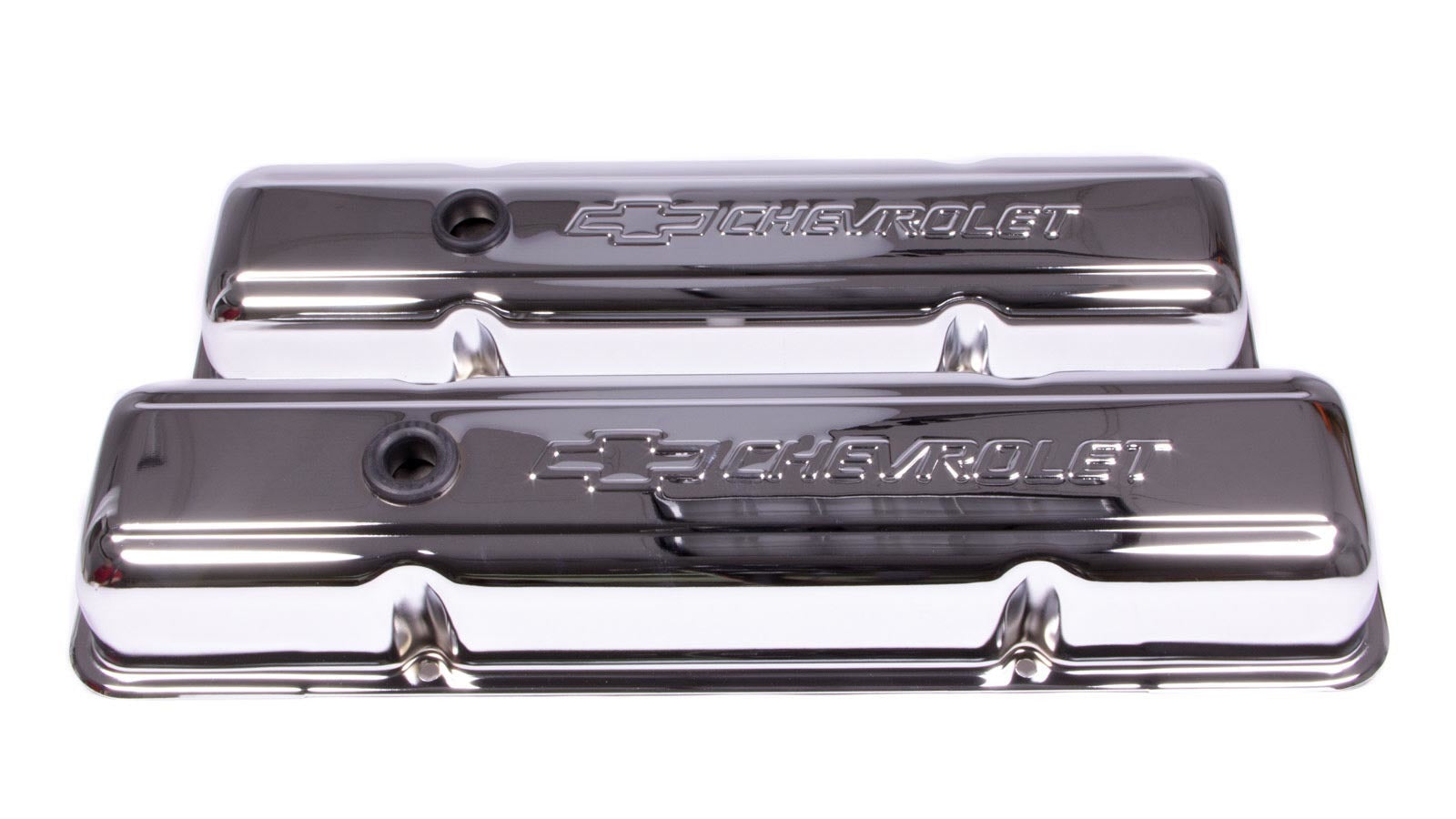 SBC Chrome Bowtie V/C's - Short w/Baffle Engine Valve Cover Proform