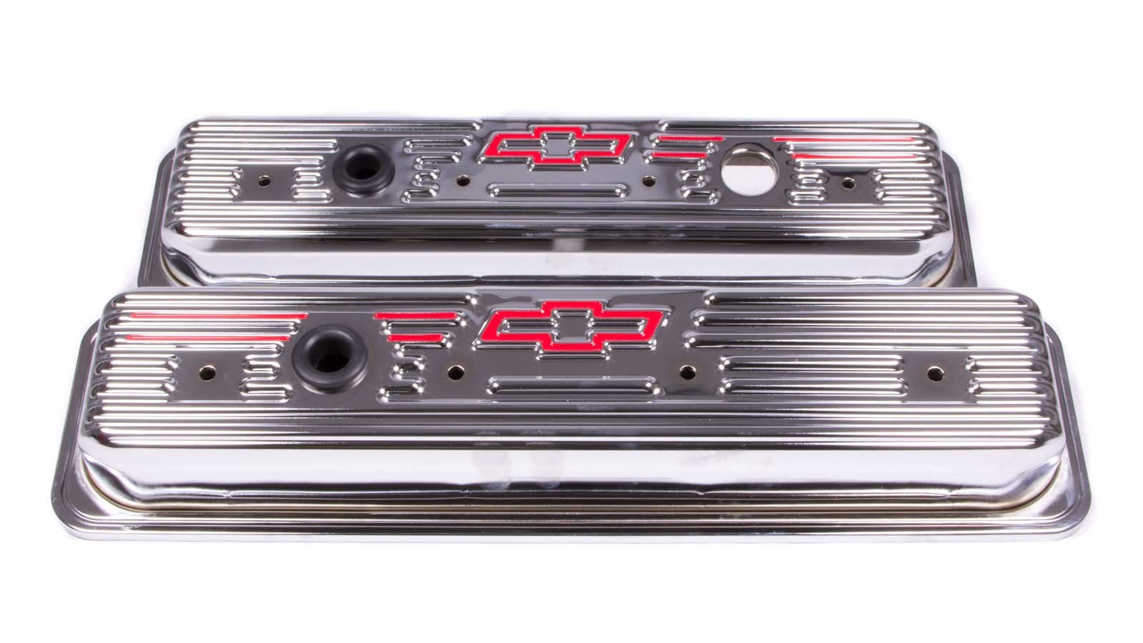 SBC Chrome Center Bolt V/C's - Short w/Baffle Engine Valve Cover Proform