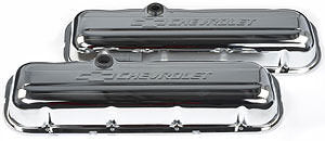 BBC Chrome Bowtie V/C's - Short w/Baffle Engine Valve Cover Proform