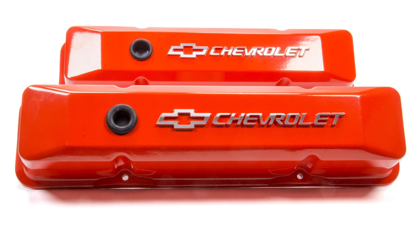 SBC Chevy Orange Diecast V/C's Raised Emblem Engine Valve Cover Proform