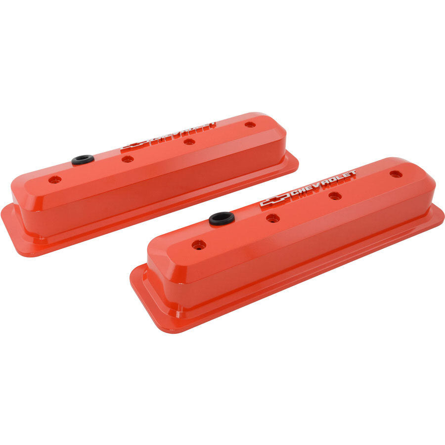 SBC Valve Cover Slant Edge Orange Valve Covers Proform