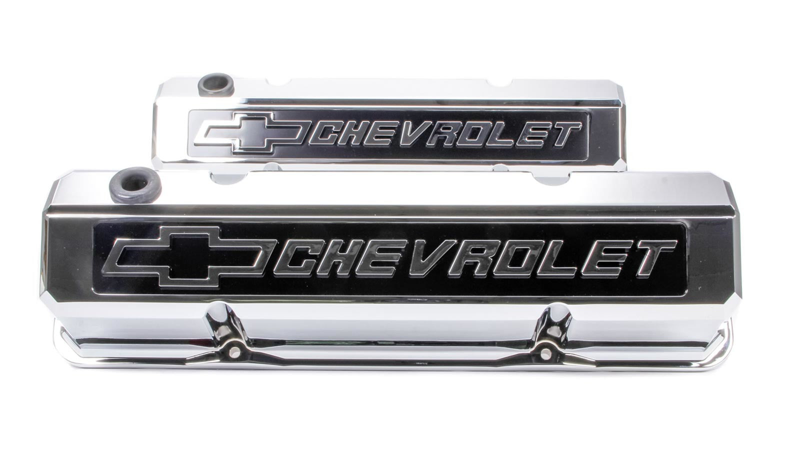 SBC Slant Edge Chrome V/C Tall Raised Logo Engine Valve Cover Proform