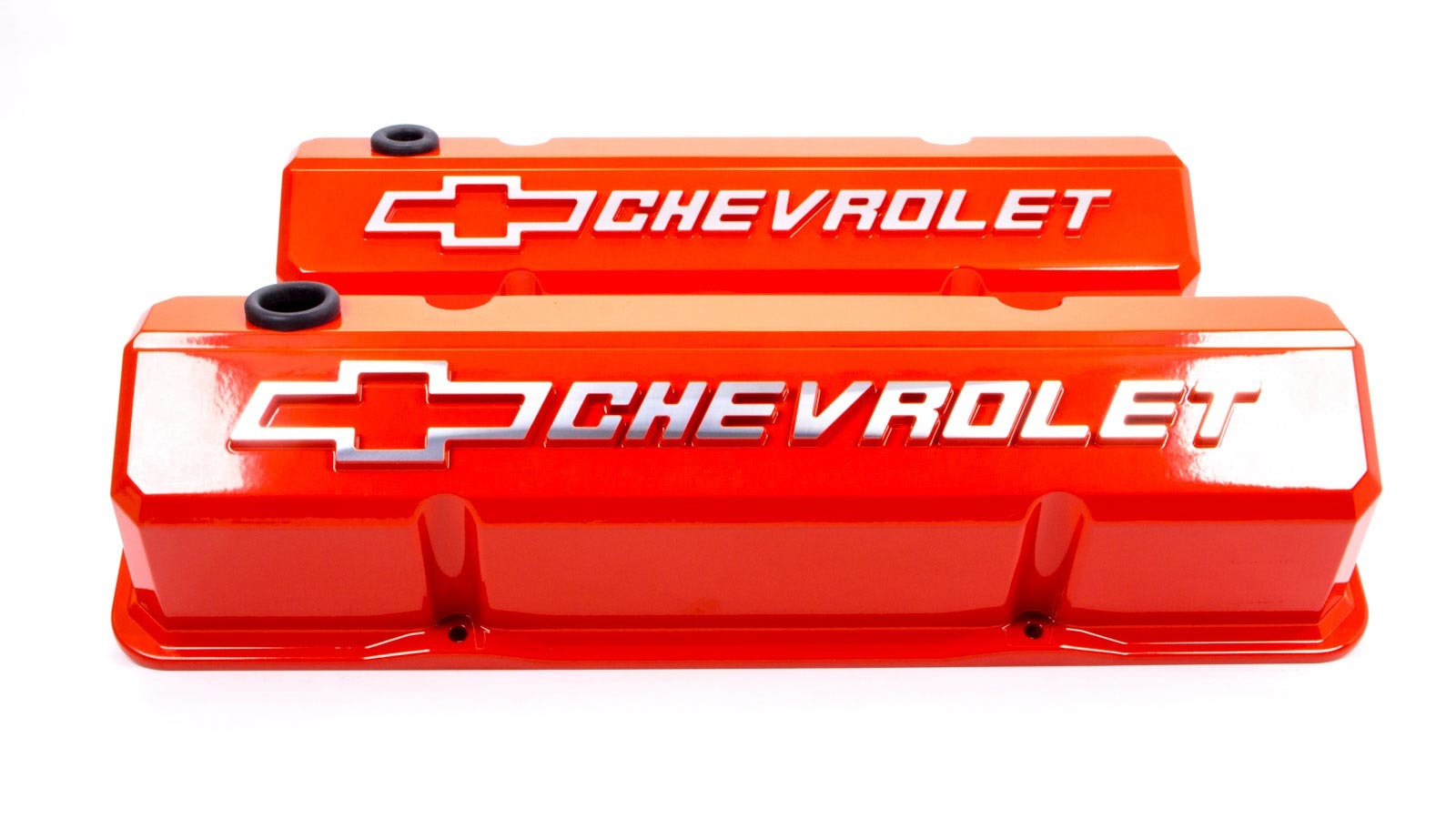 SBC Slant Edge Chevy Orange V/C Tall Rec Logo Engine Valve Cover Proform