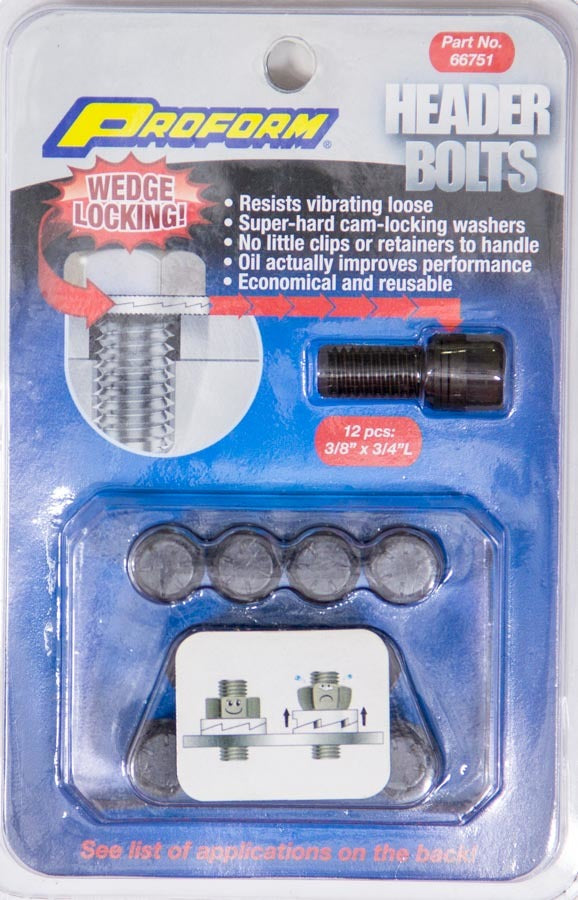 Wedge Locking Header Bolts - 3/8 x 3/4L (12) Exhaust Manifold/Header Fastener Kits Proform