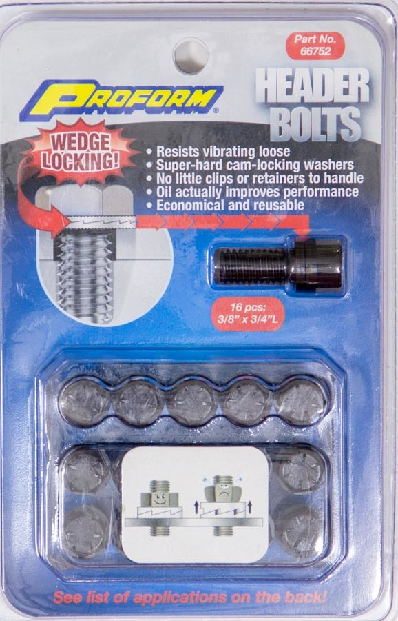 Wedge Locking Header Bolts - 3/8 x 3/4L (16) Exhaust Manifold/Header Fastener Kits Proform