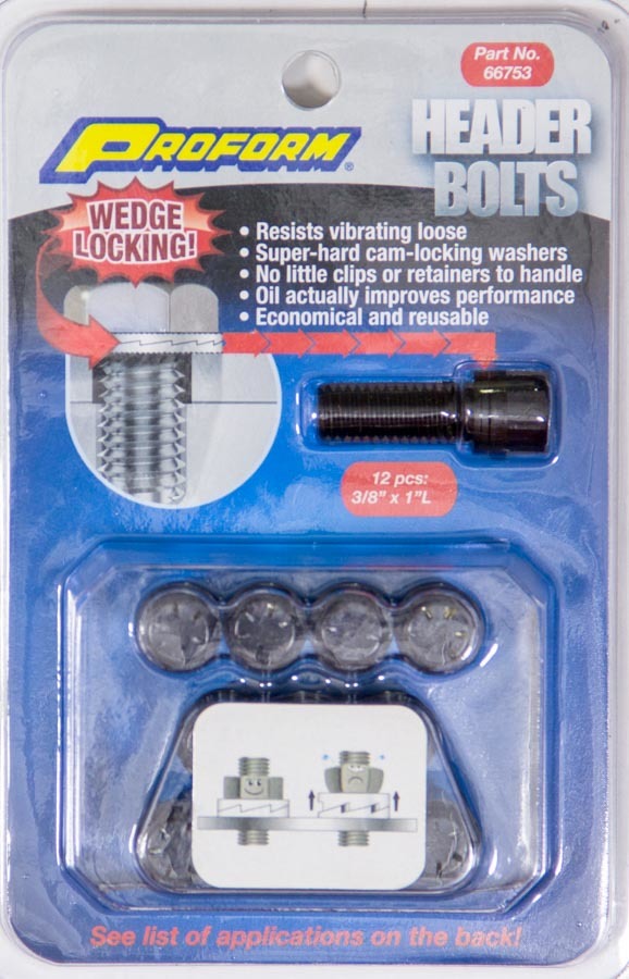 Wedge Locking Header Bolts - 3/8 x 1in (12) Exhaust Manifold/Header Fastener Kits Proform