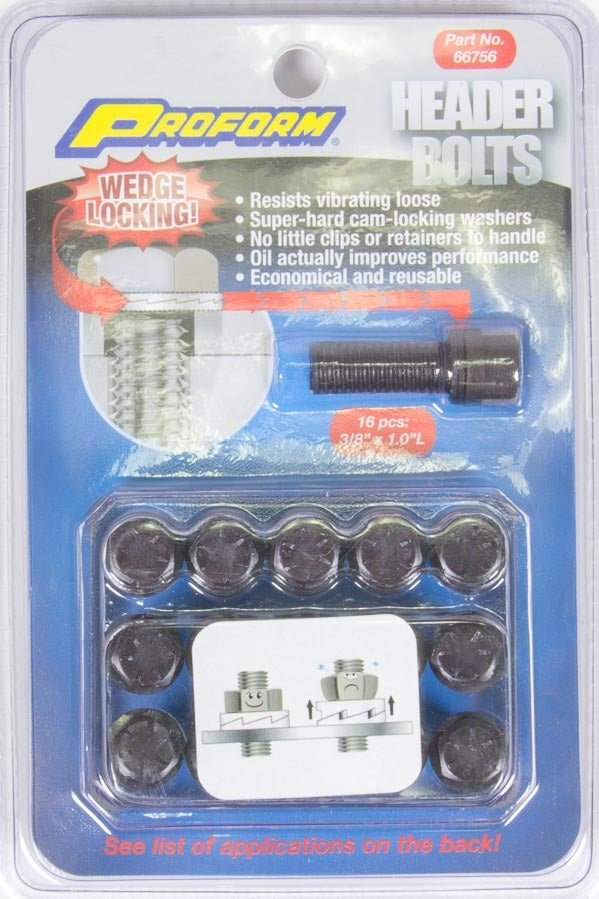 Wedge Locking Header Bolts 3/8in x 1in 16pcs. Exhaust Manifold/Header Fastener Kits Proform