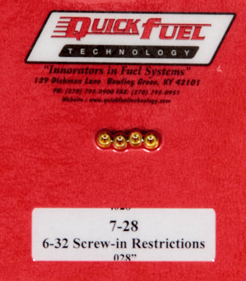.028in- 6-32 Screw-in Restrictors (4pk) Carburetor Jets and Components Quick Fuel Technology