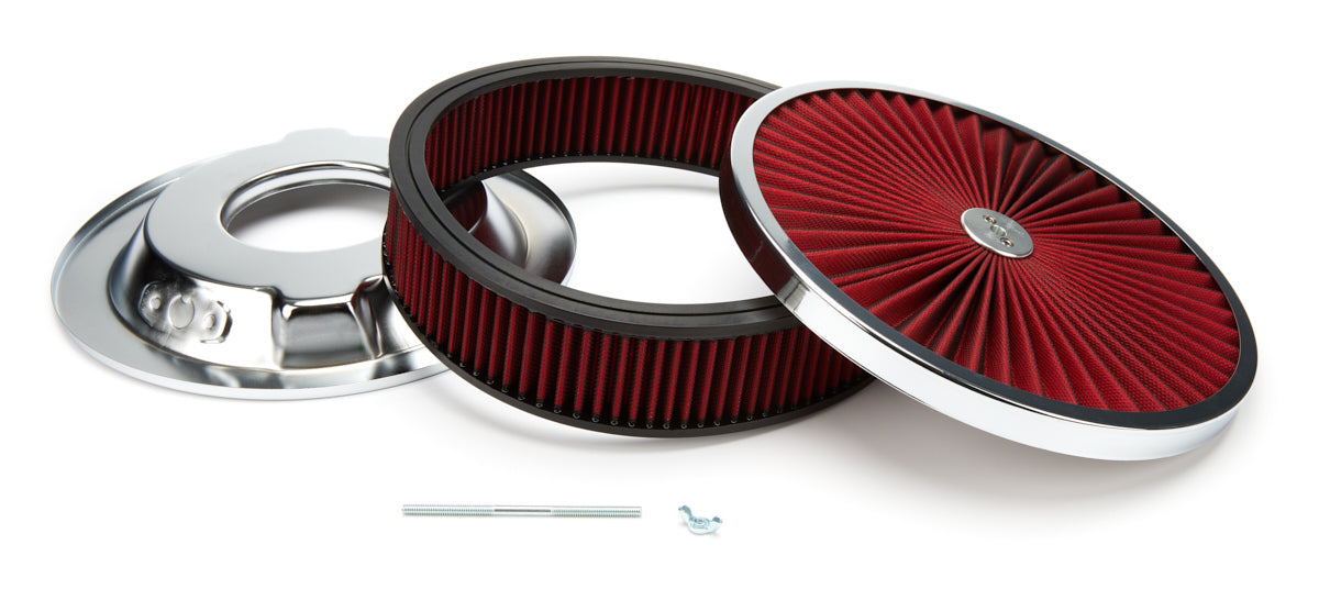 14in X 3in Super Flow Air Cleaner Chrome/Red Air Cleaner Assemblies and Air Intake Kits Racing Power Company