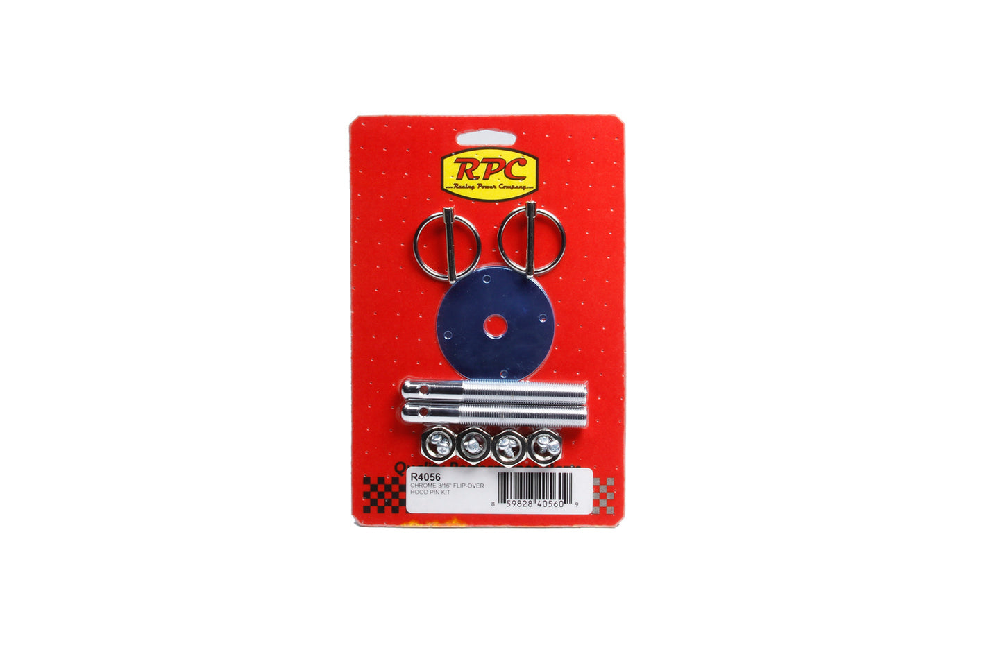Chrome 3/16In Flip-Over Hood Pin Kit - Steel Hood Pin Fastener Kits and Components Racing Power Company