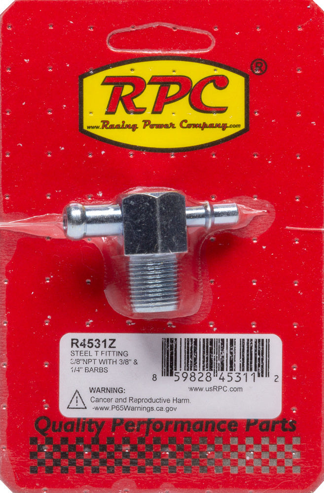 Steel T Fitting 3/8In NPT 3/8In & 1/4In Barbs AN-NPT Fittings and Components Racing Power Company