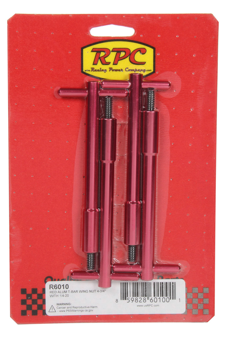 Red Aluminum T-Bar Wing Nut 4-3/4In With 1/4-20 Valve Cover Fastener Kits Racing Power Company