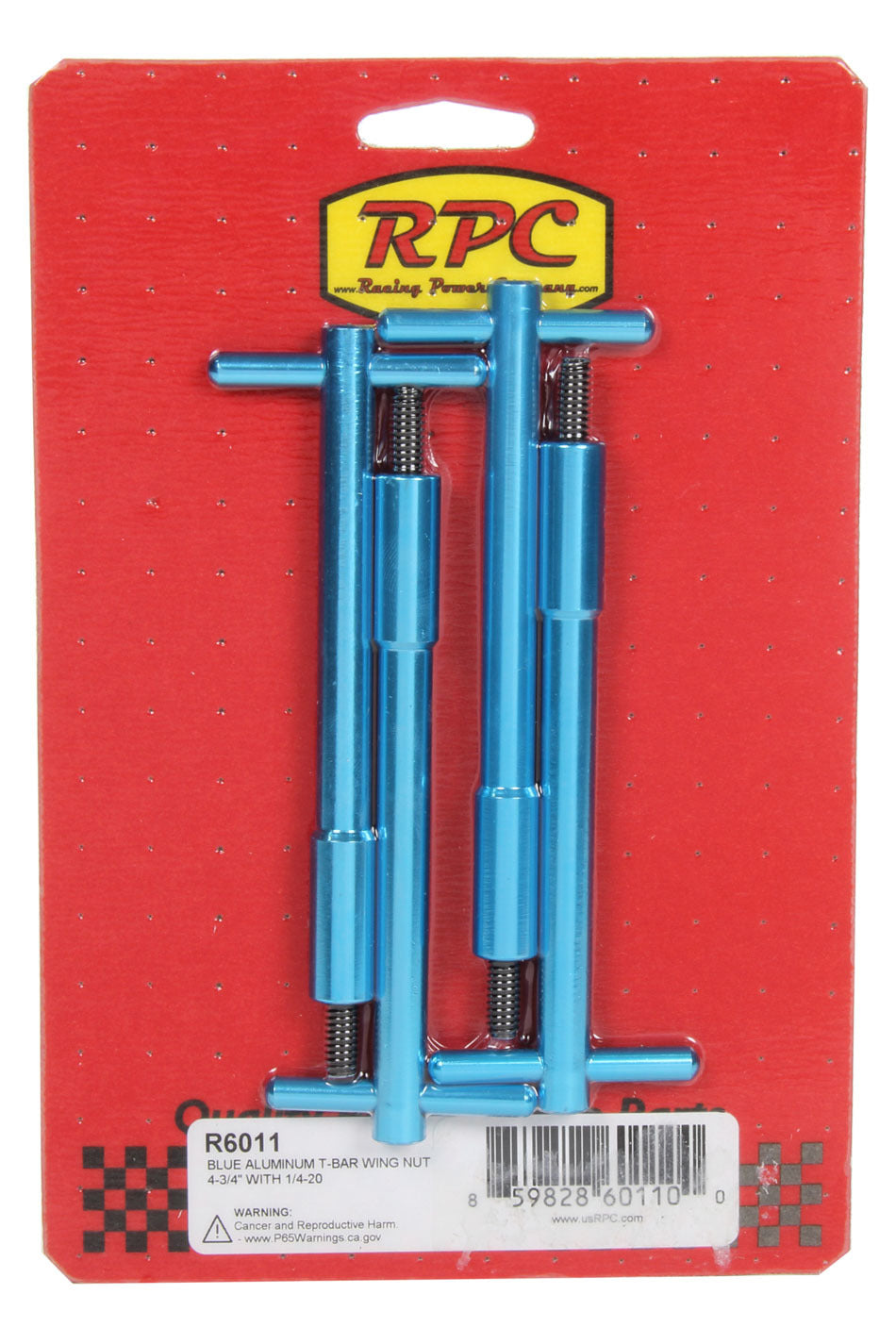 Blue Aluminum T-Bar Wing Nut 4-3/4In With 1/4-20 Valve Cover Fastener Kits Racing Power Company