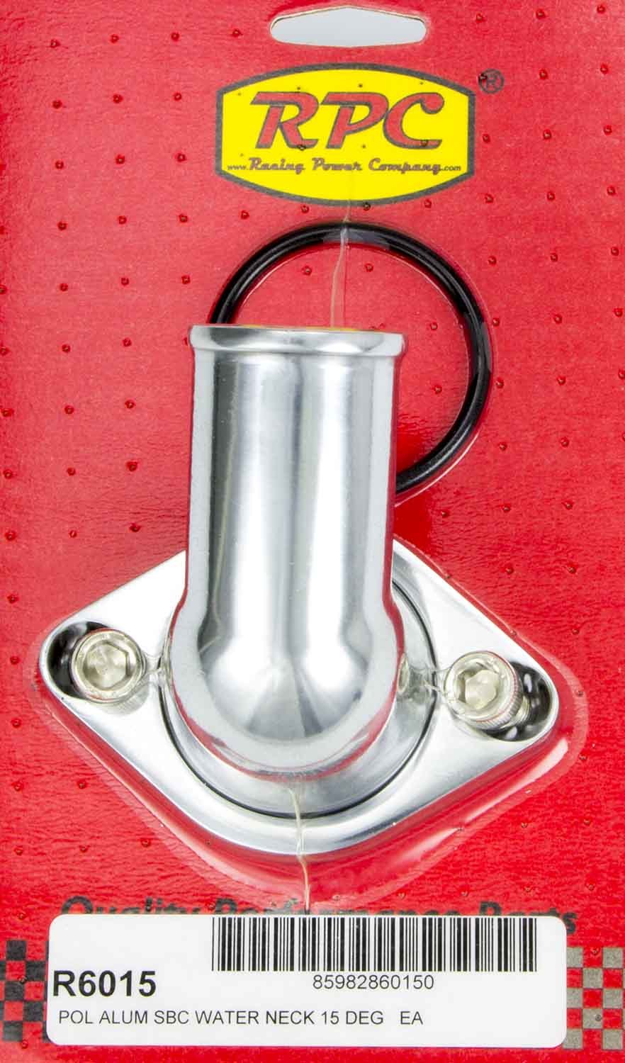 66-75 Chevy V8 Alum 15 Deg Water Neck Polished Water Necks - Thermostat Housings Racing Power Company