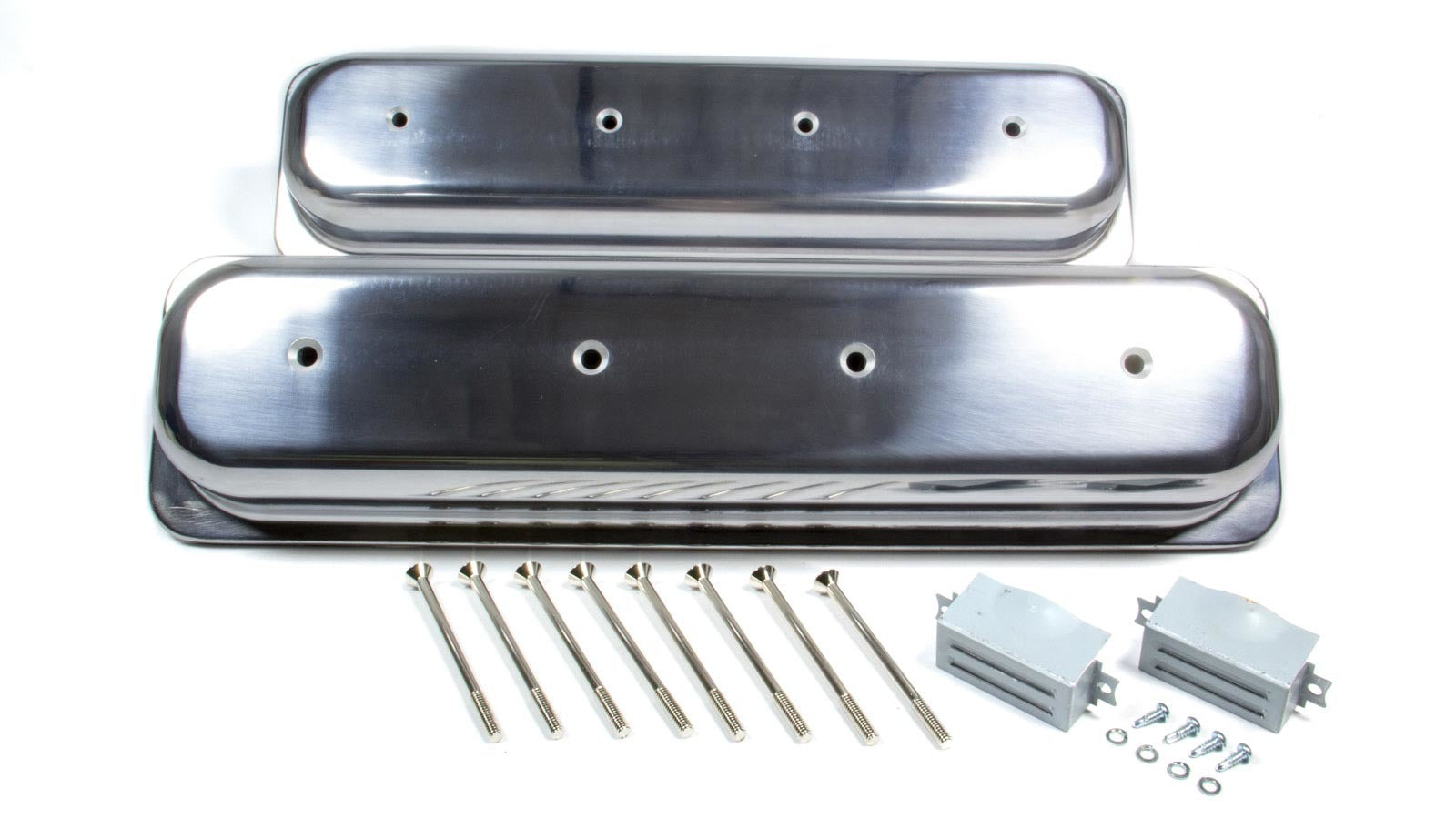 SBC Alum Short Center Bolt V/C Plain Polished Valve Covers Racing Power Company