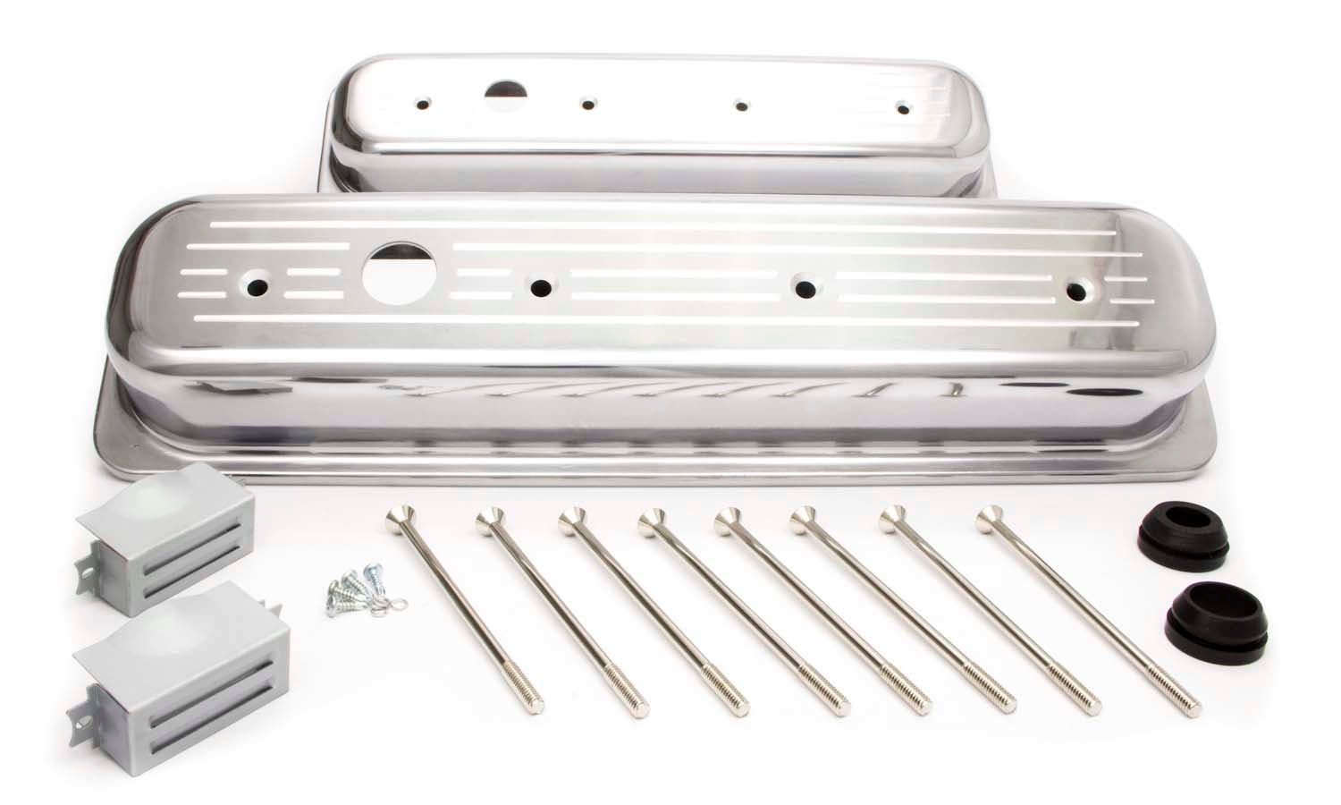 SBC Alum Short Center Bolt V/C Milled Polished Valve Covers Racing Power Company