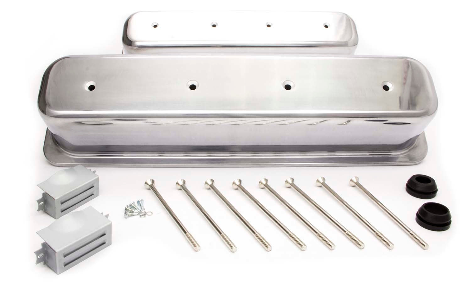SBC Alum Tall Center Bolt V/C Plain Polished Valve Covers Racing Power Company