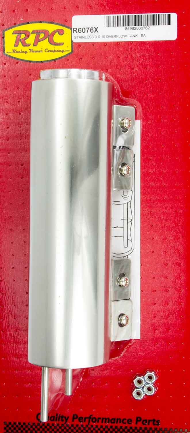 10in Polished Stainless Overflow Tank Overflow Tanks/Catch Cans and Components Racing Power Company