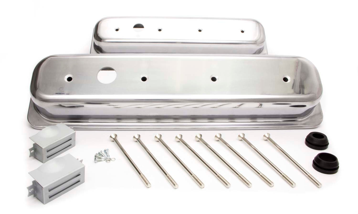 SBC Alum Short Center Bolt V/C Plain Polished Valve Covers Racing Power Company