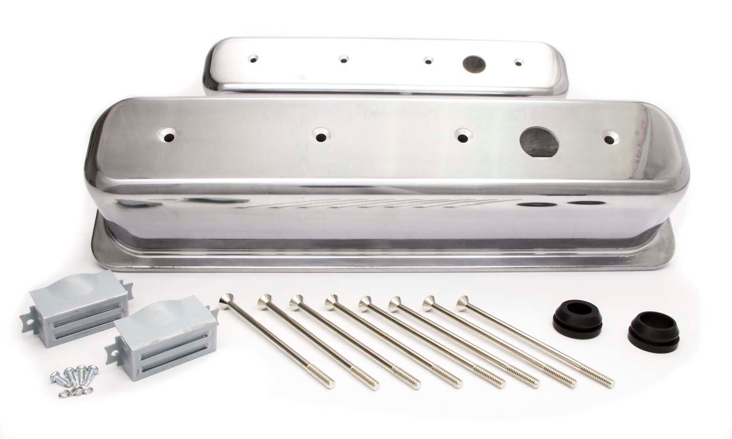 SBC Alum Tall Center Bolt V/C Plain Polished Valve Covers Racing Power Company