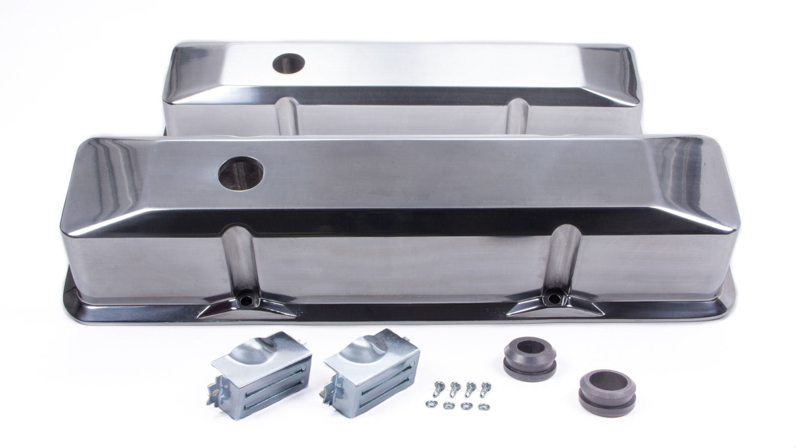 SBC Alum Recessed Tall V/C Plain Polished Valve Covers Racing Power Company