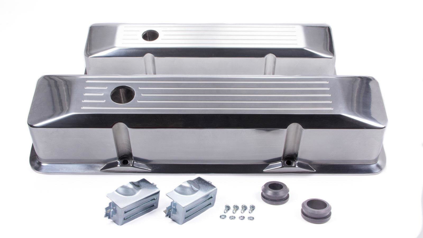 SBC Alum Recessed Tall V/C Milled Polished Valve Covers Racing Power Company