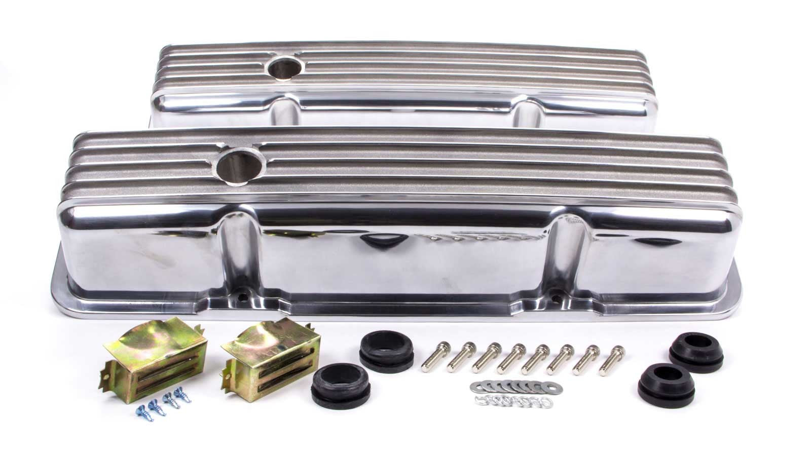 SBC Alum Finned Tall V/C Polished Valve Covers Racing Power Company