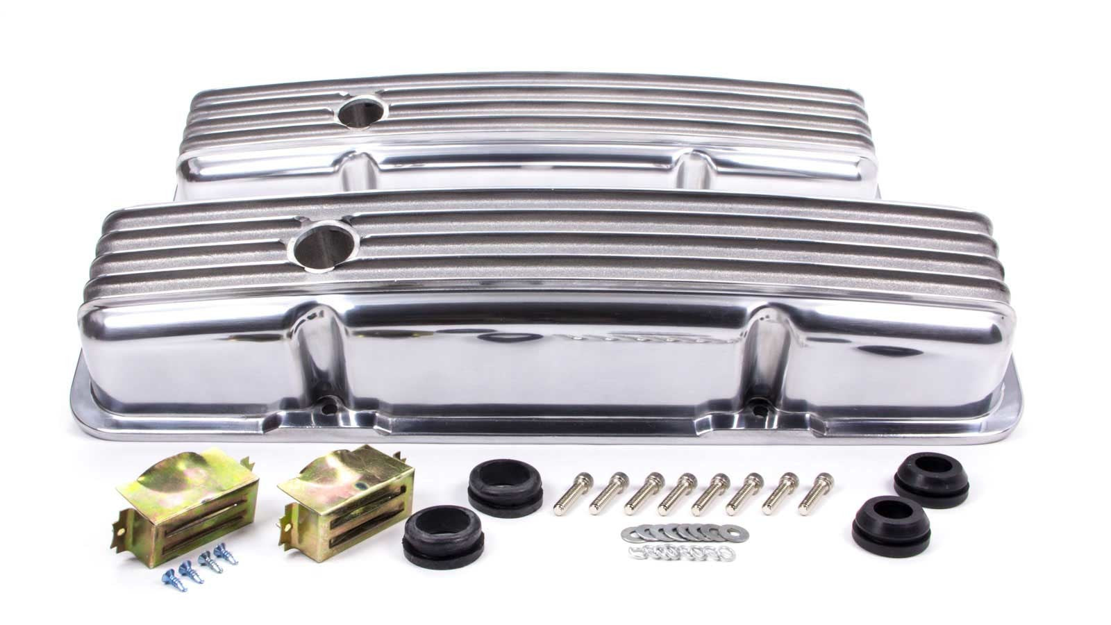 SBC Alum Finned Short V/C Polished Valve Covers Racing Power Company